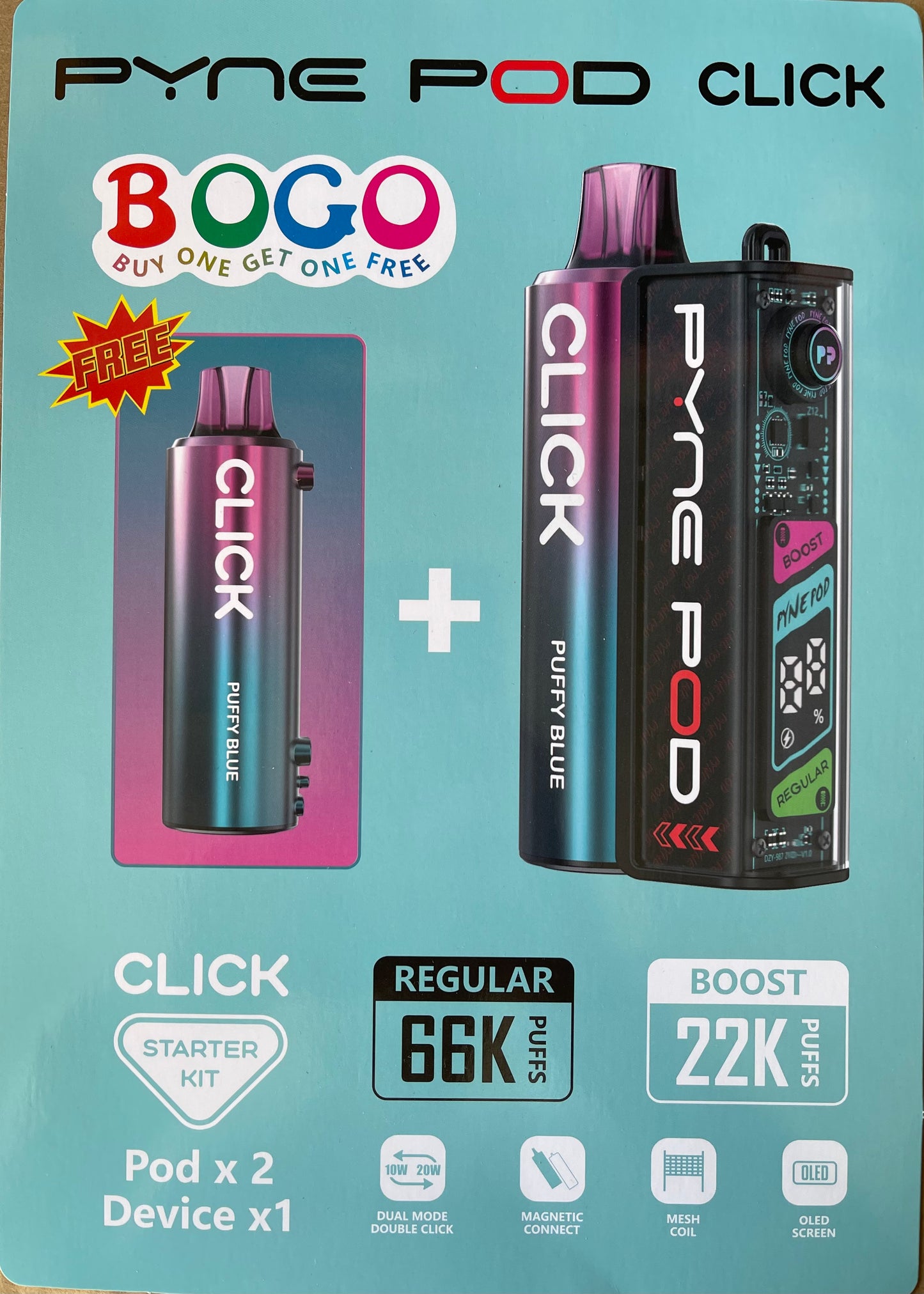 Pyne Pod Click 66K (BOGO 2 Pods) Disposable Vape Starter Kit