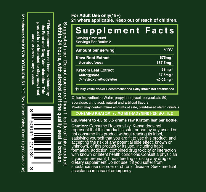 Kanva Botanicals Focus + Flow Kava Kratom Shot 2oz